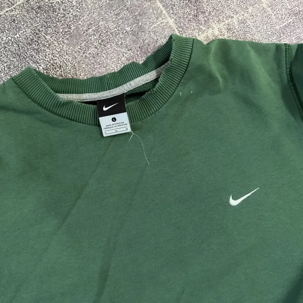 Men's Vintage Y2K Nike Forest Green Mini Swoosh Check Crewneck Sweatshirt Sz L